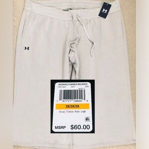 NEW..WOMEN 3X PLUS SIZE UNDER ARMOUR RIVAL FLEECE WIDE LEG PANTS (CITY KHAKI)